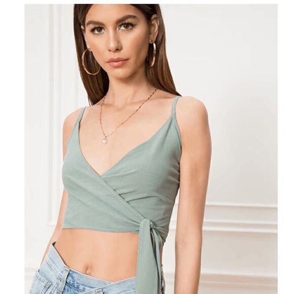 superdown Tops - Superdown Kerrie Wrap Top Size Small in Sage